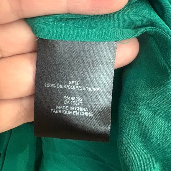 Tibi green silk long sleeve button up peplum ruffle bottom blouse SIZE 2 - Picture 4 of 6